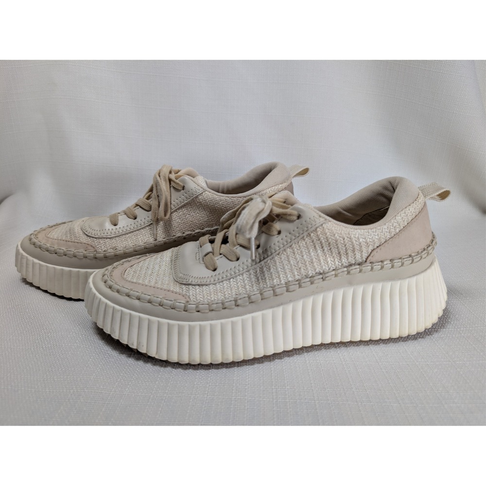 Dolce Vita Denae Platform Sneakers Women's 8.5 Beige Sandstone Woven Lace Up‎